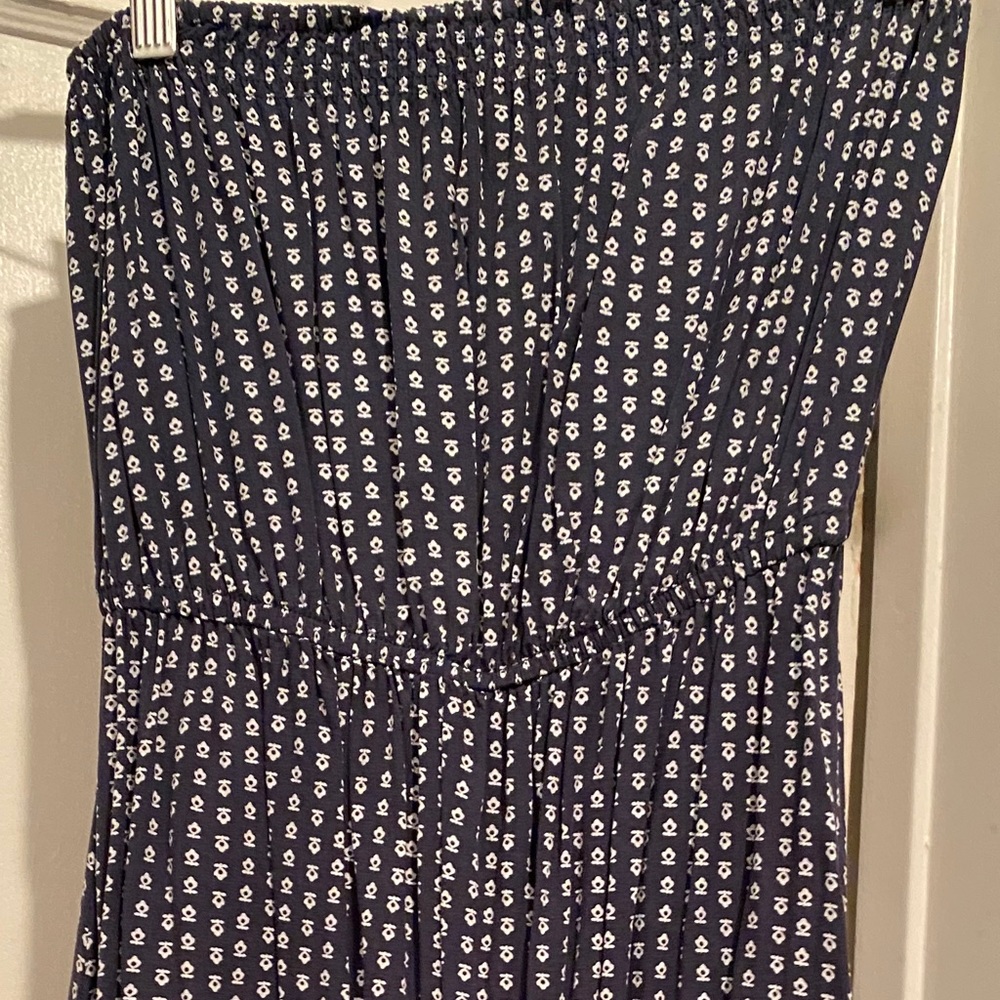 Strapless Navy blue and white summer dress